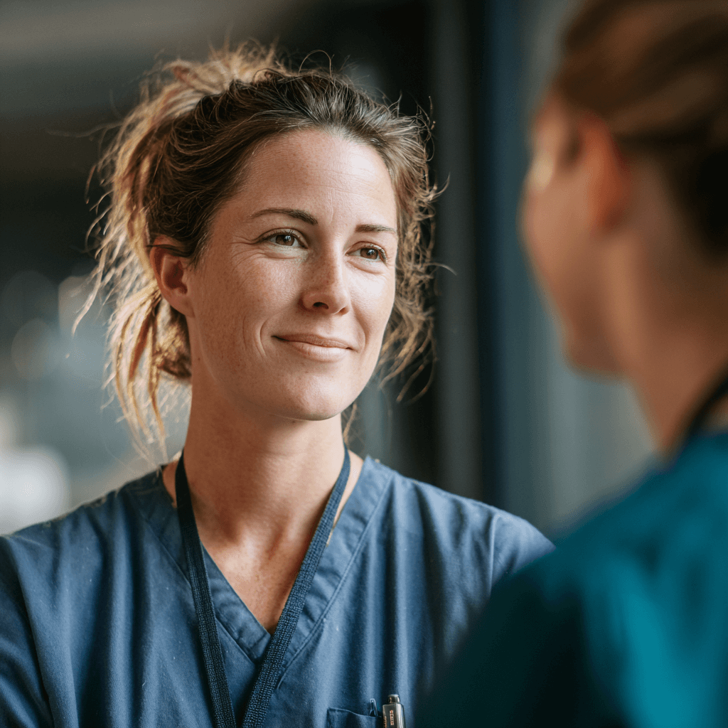 Nurse wearing scrubs at work
