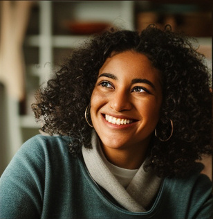 Female Cancer Can't Sponsor smiling in her home office
